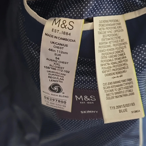 M&S COLLECTION-NWOT Wool Blend Skinny Fit Stretch Suit Jacket - Picture 13 of 14